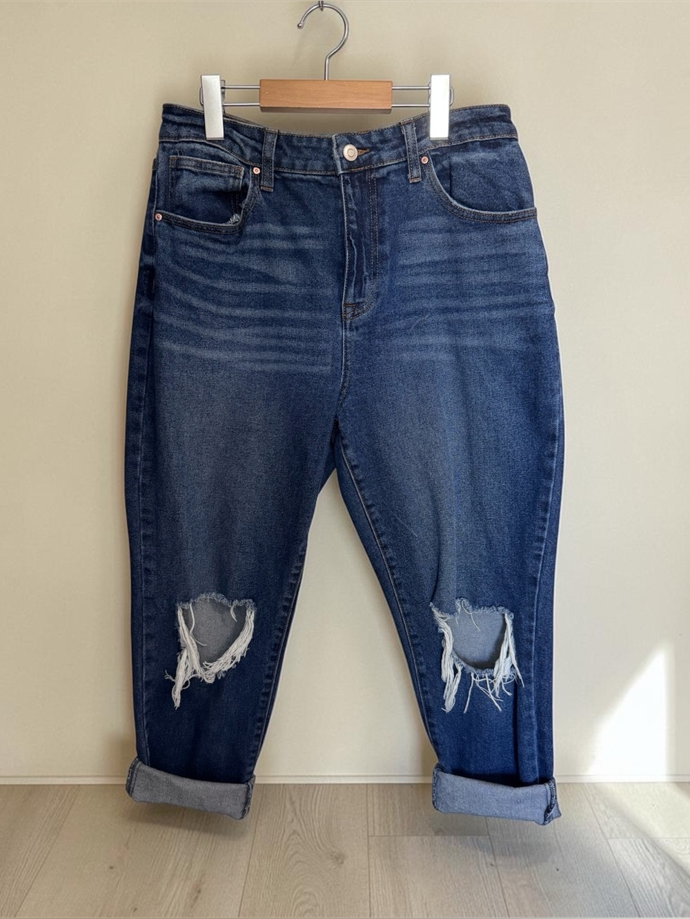 High Rise Distressed Jeans Size 13 Dark Wash Ripped